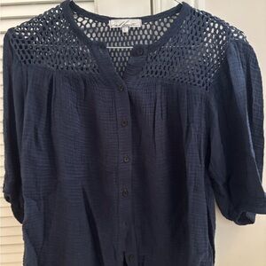 Red Haute Navy Crochet Blouse